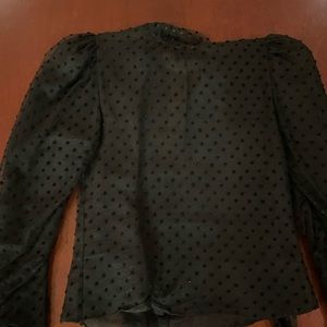 Dolce Gabbana velvet polka dot blouse with puff sleeve and bow in back